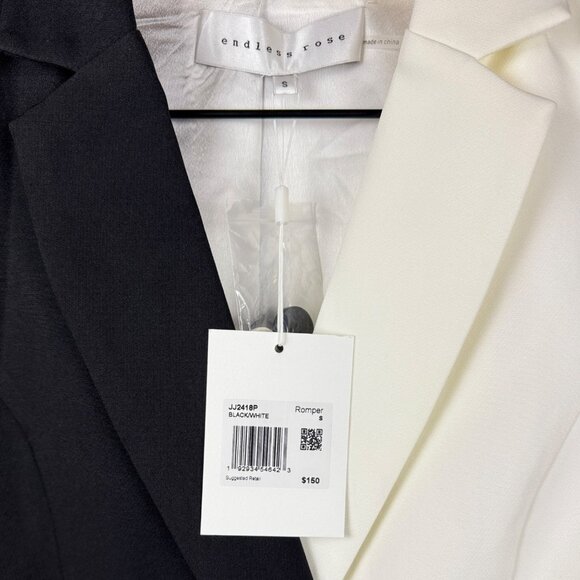 Endless Rose NWT Colorblock Contrast Blazer Romper Small Tuxedo Black White - Picture 5 of 12